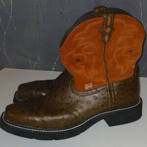 🐴Excellent! L9967 Justin Gypsy Ladies Cowgirl Boots Brown/Orange sz 10